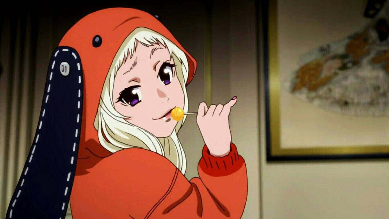 Smug Face Of The Anime Eating A Lollipop Background