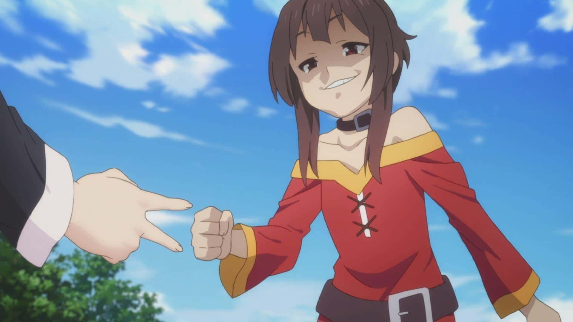 Smug Of An Anime Character With Red Outfit Background