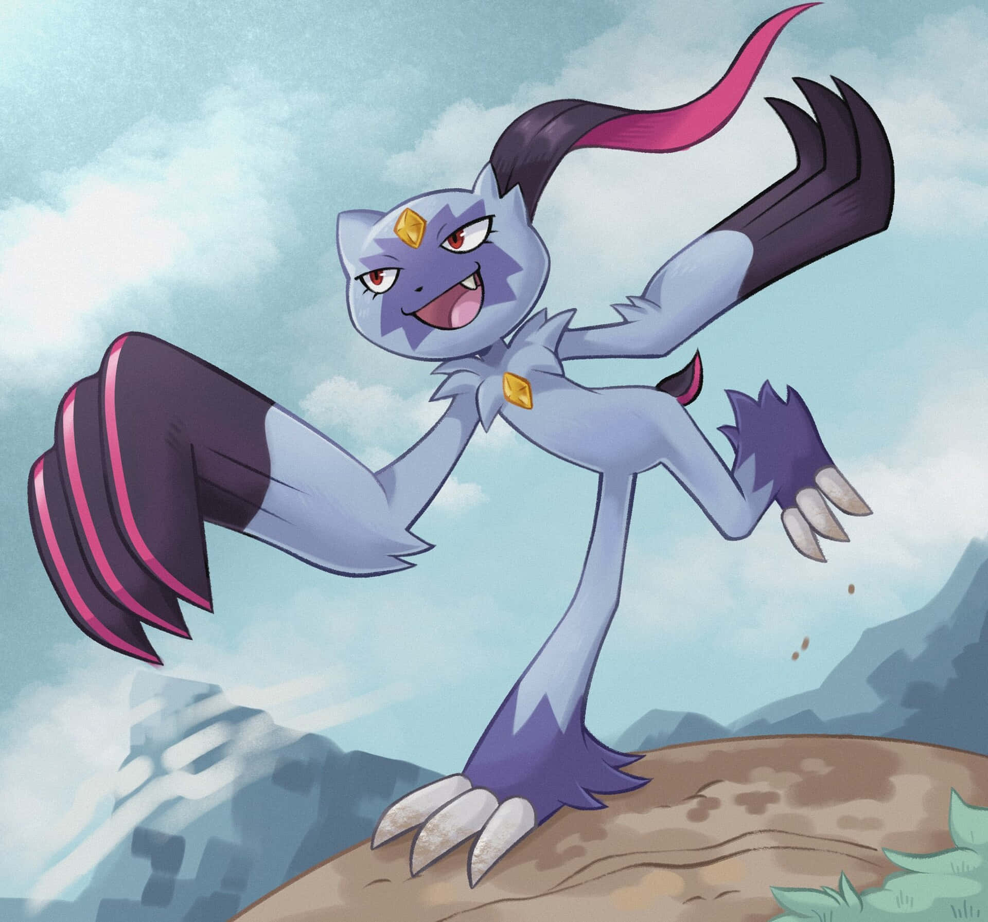 Sneasler Pokemon Running On Hill Background