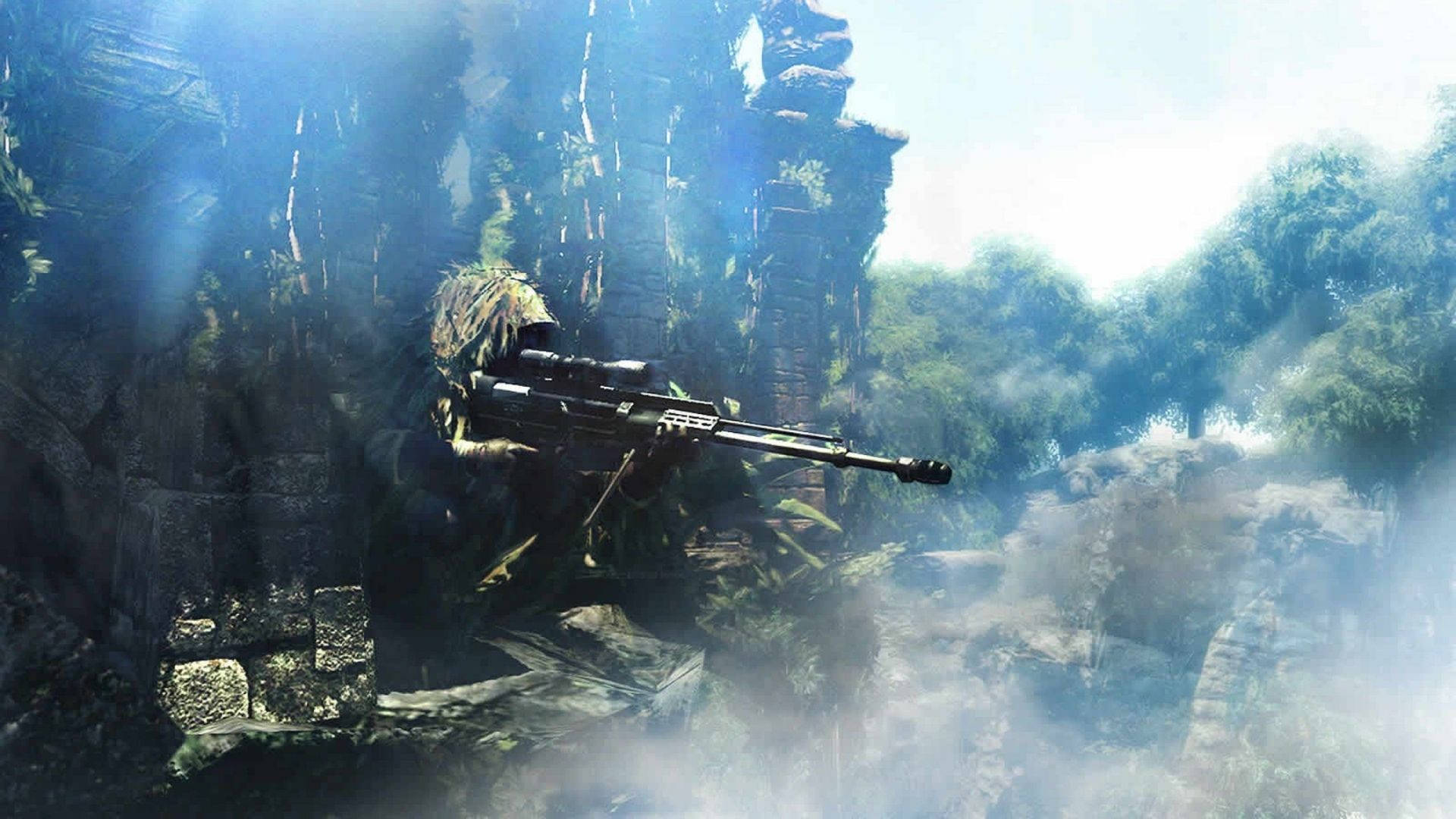 Sniper On Cliff Background