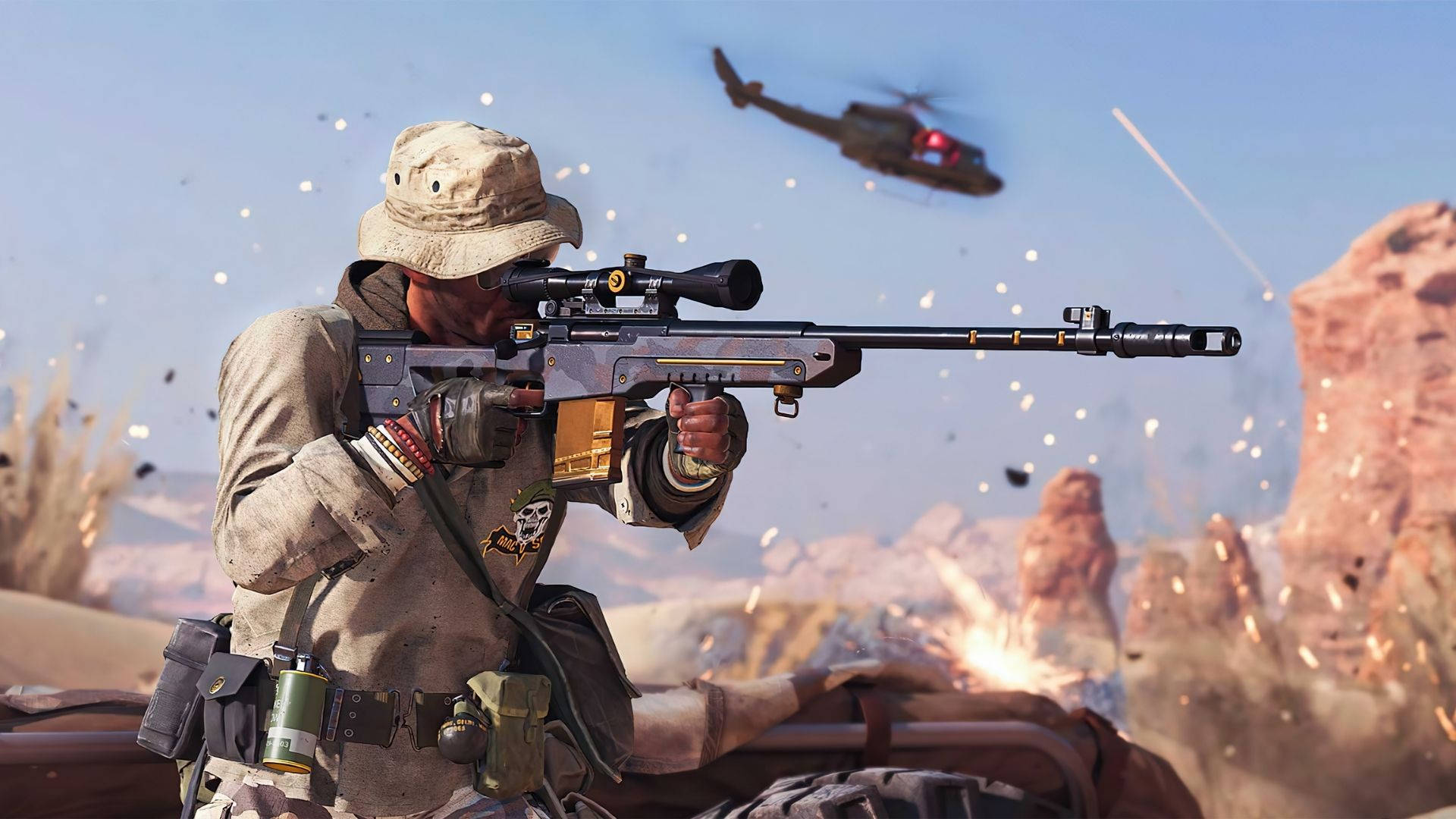 Sniper Soldier In War Background