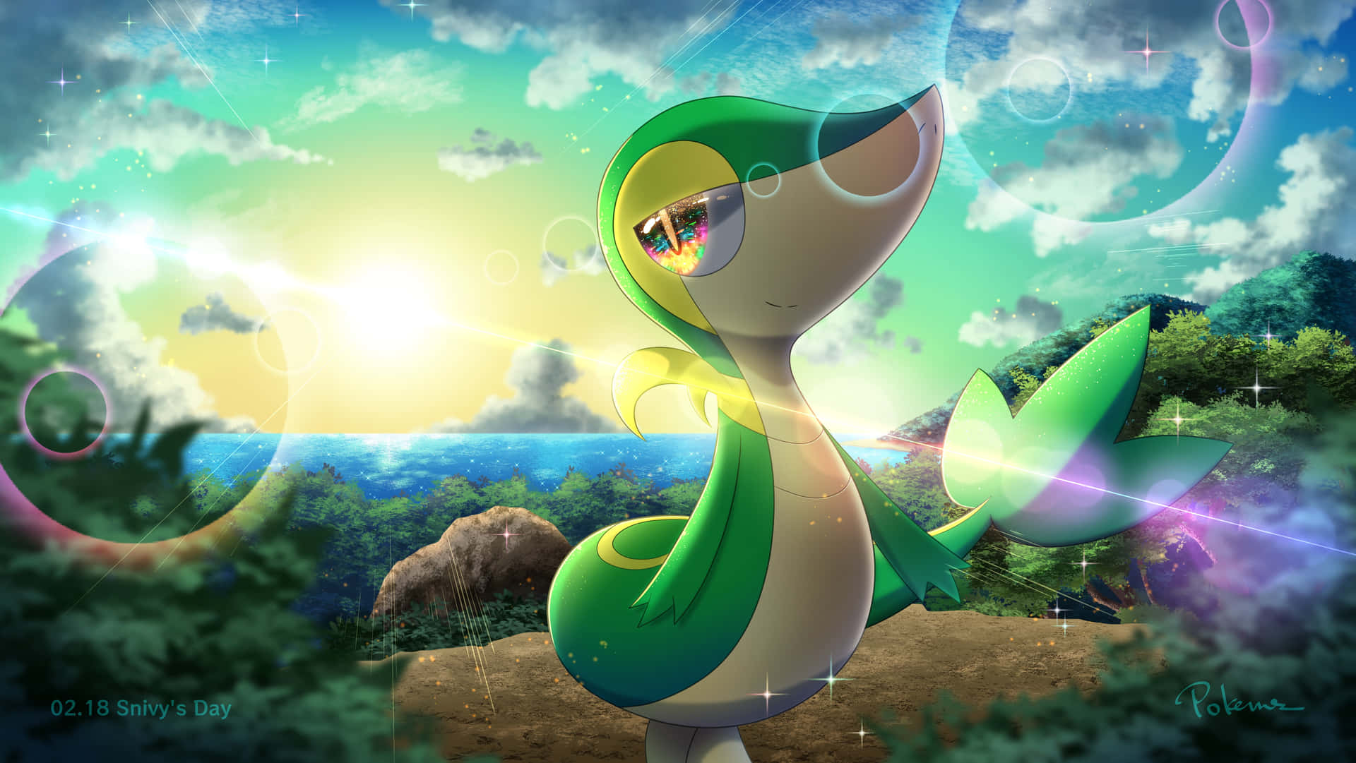 Snivy Basking In The Sun Background