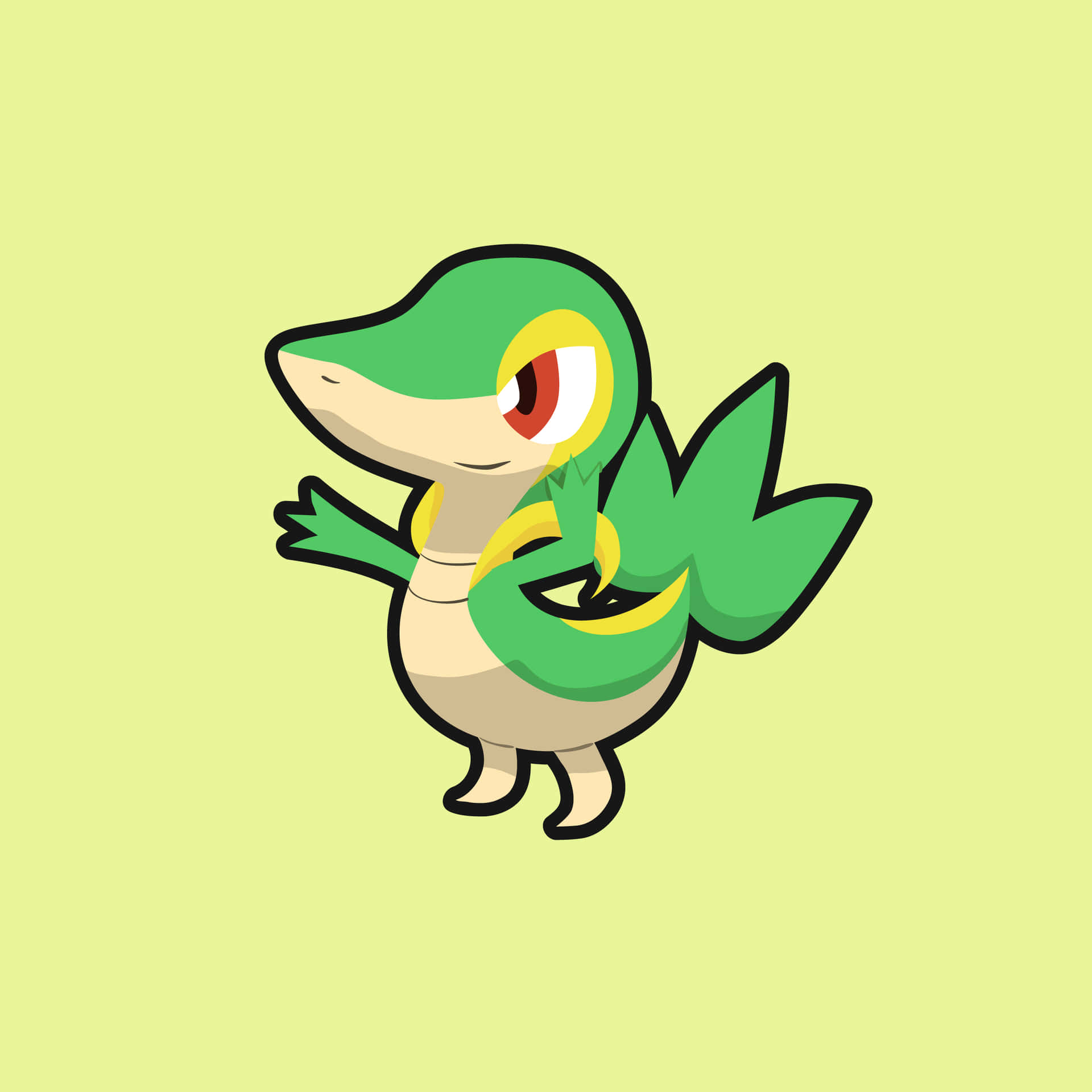 Snivy, The Cute Grass Pokemon, Shining Bright Against A Yellow Background Background