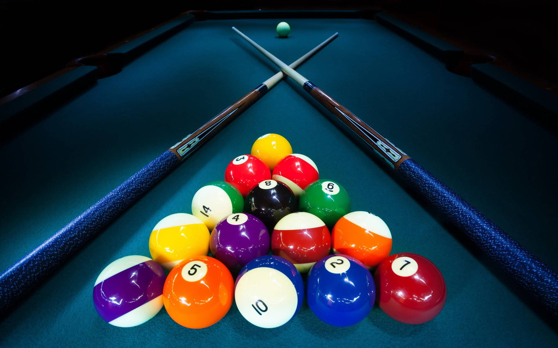 Snooker Balls With Cue Sticks Background