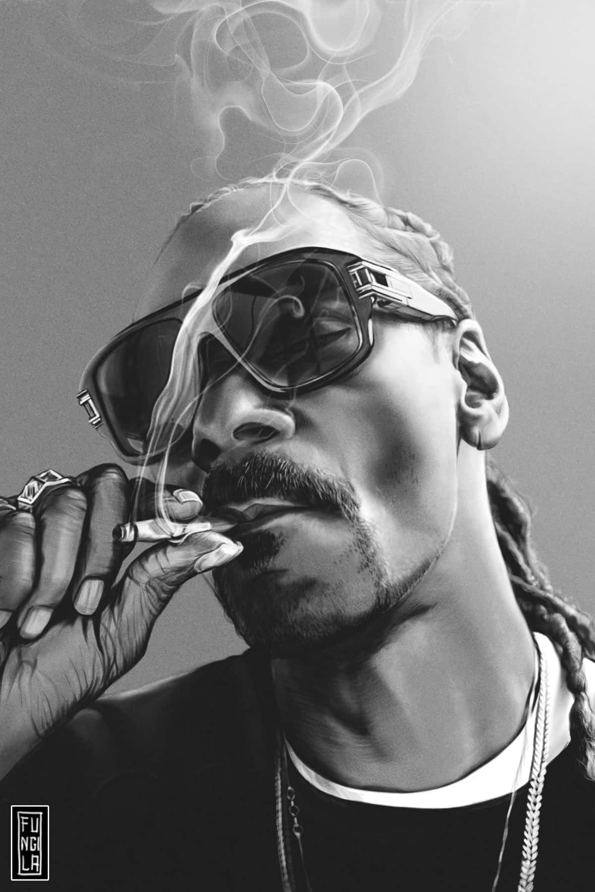 Snoop Dogg Smoking A Cigarette In Sunglasses Background