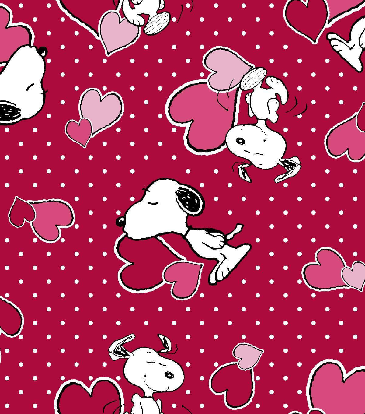 Snoopy And Hearts On A Red Background