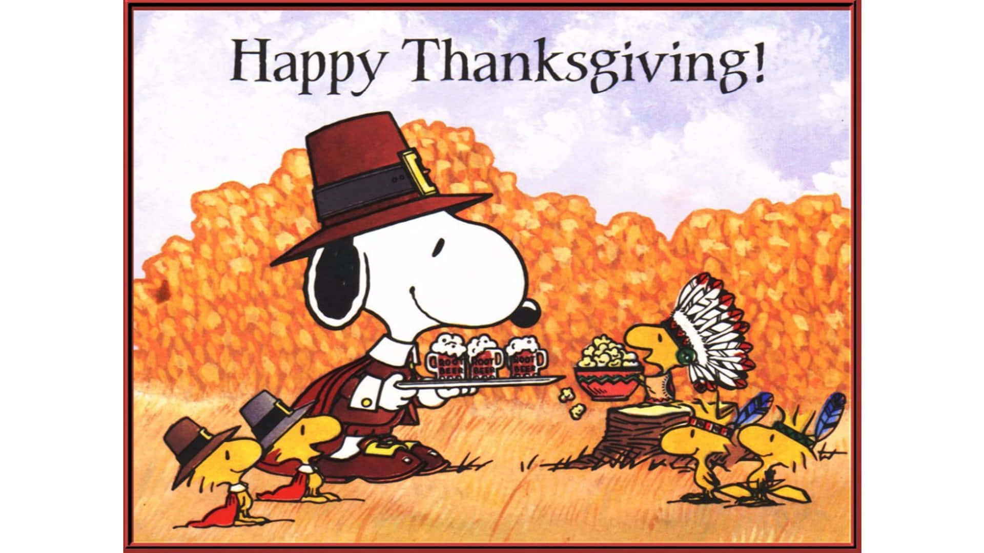 Snoopy And Woodstock Celebrate Thanksgiving Background