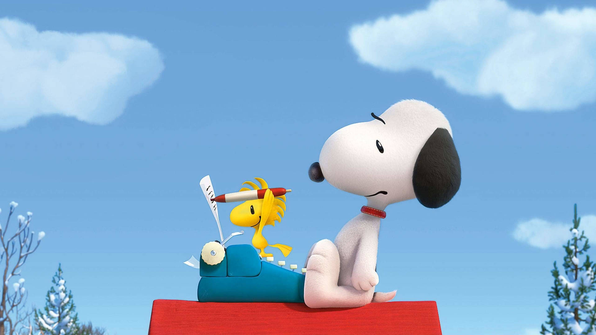 Snoopy And Woodstock Wiritng The Peanuts Movie Background