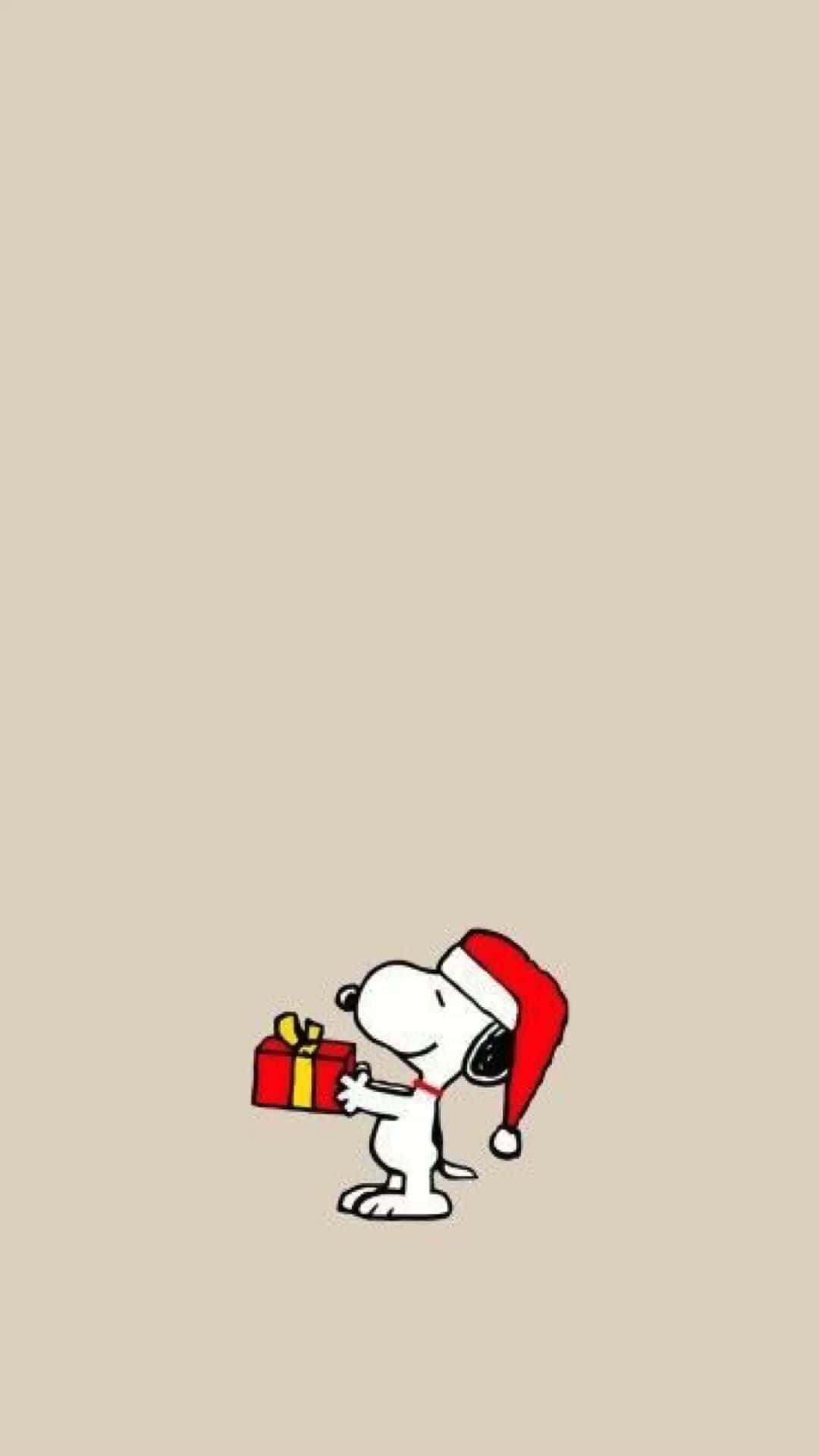 Snoopy Carrying A Present Peanuts Christmas Background