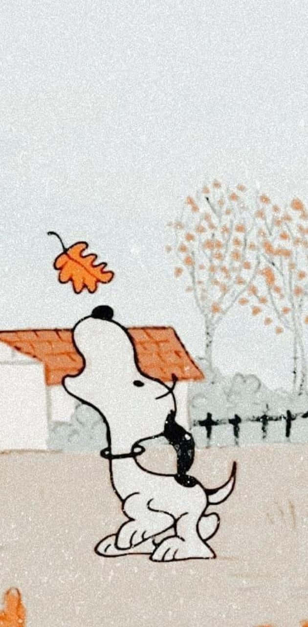 Snoopy Celebrates Autumn With A Joyful Dance Background