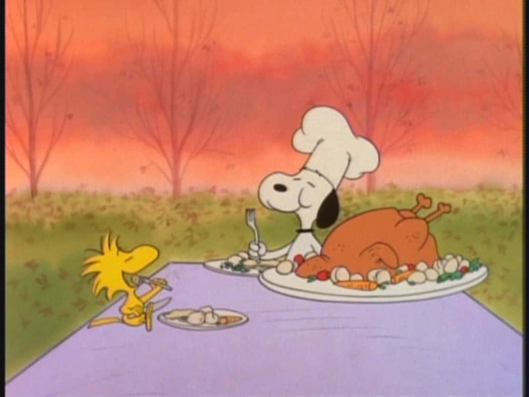 Snoopy Celebrates Thanksgiving With A Smile Background