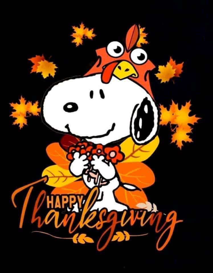 Snoopy Celebrating Thanksgiving With A Fall Feast Background