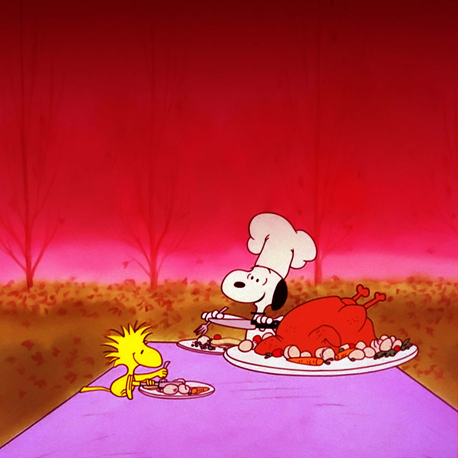 Snoopy Celebrating Thanksgiving With A Feast Background