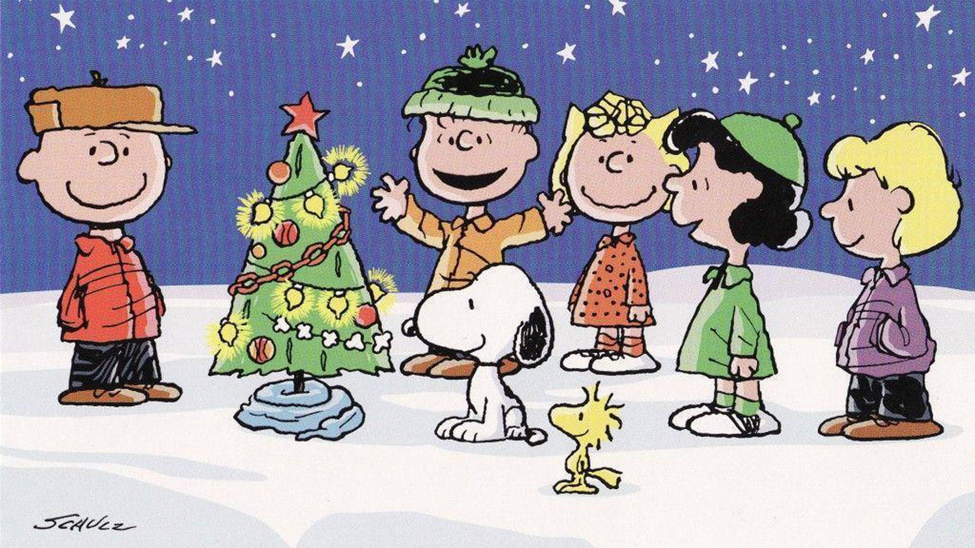 Snoopy Christmas Decorated Tree Background