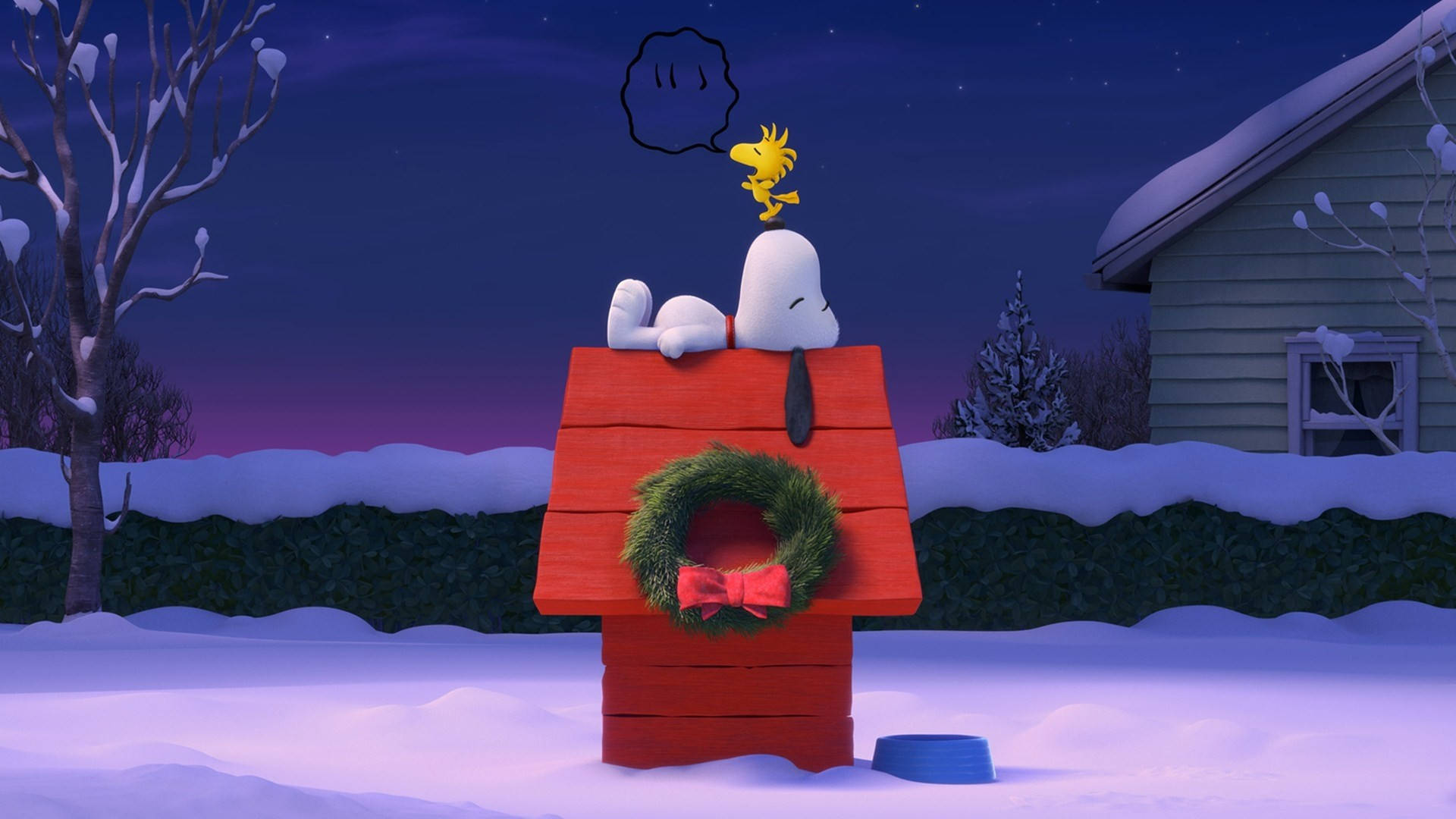 Snoopy Christmas House Wreath Background