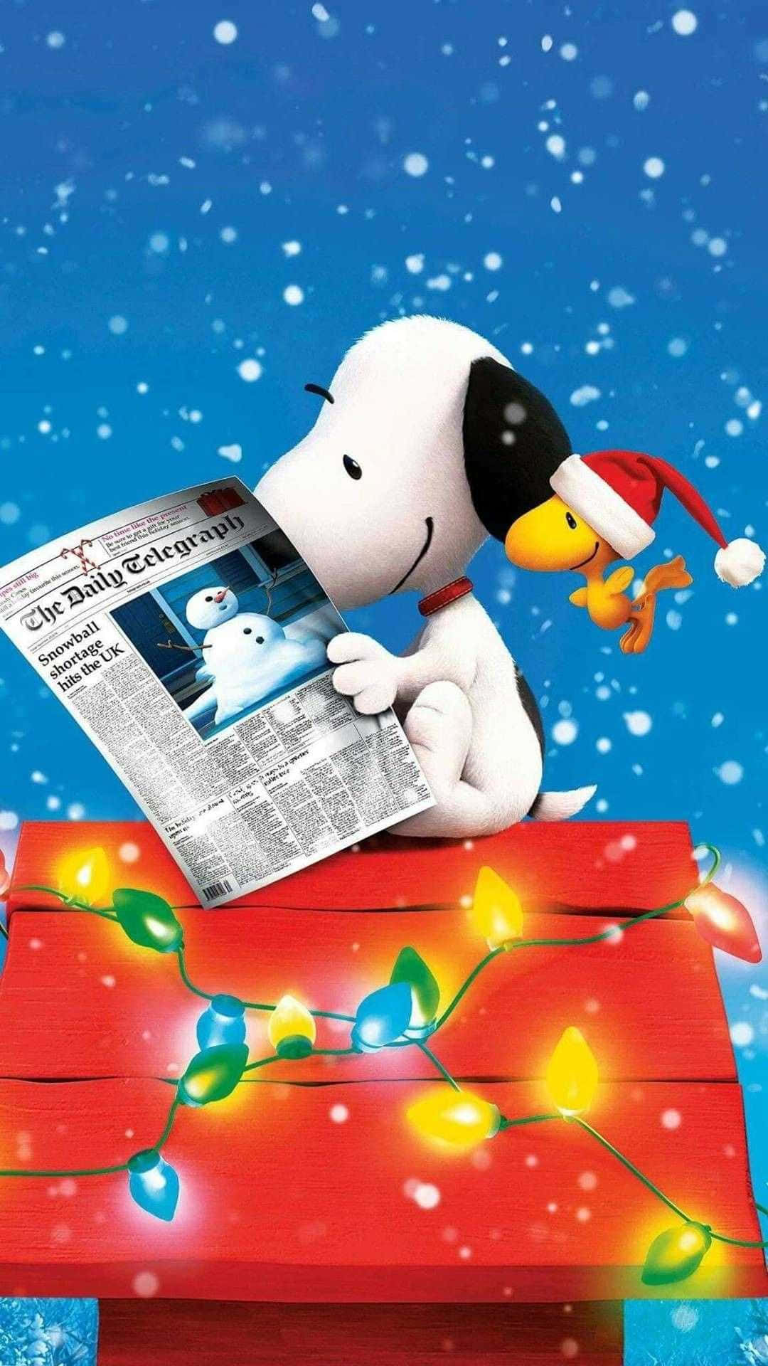 Snoopy Reading Newspaper Peanuts Christmas Background