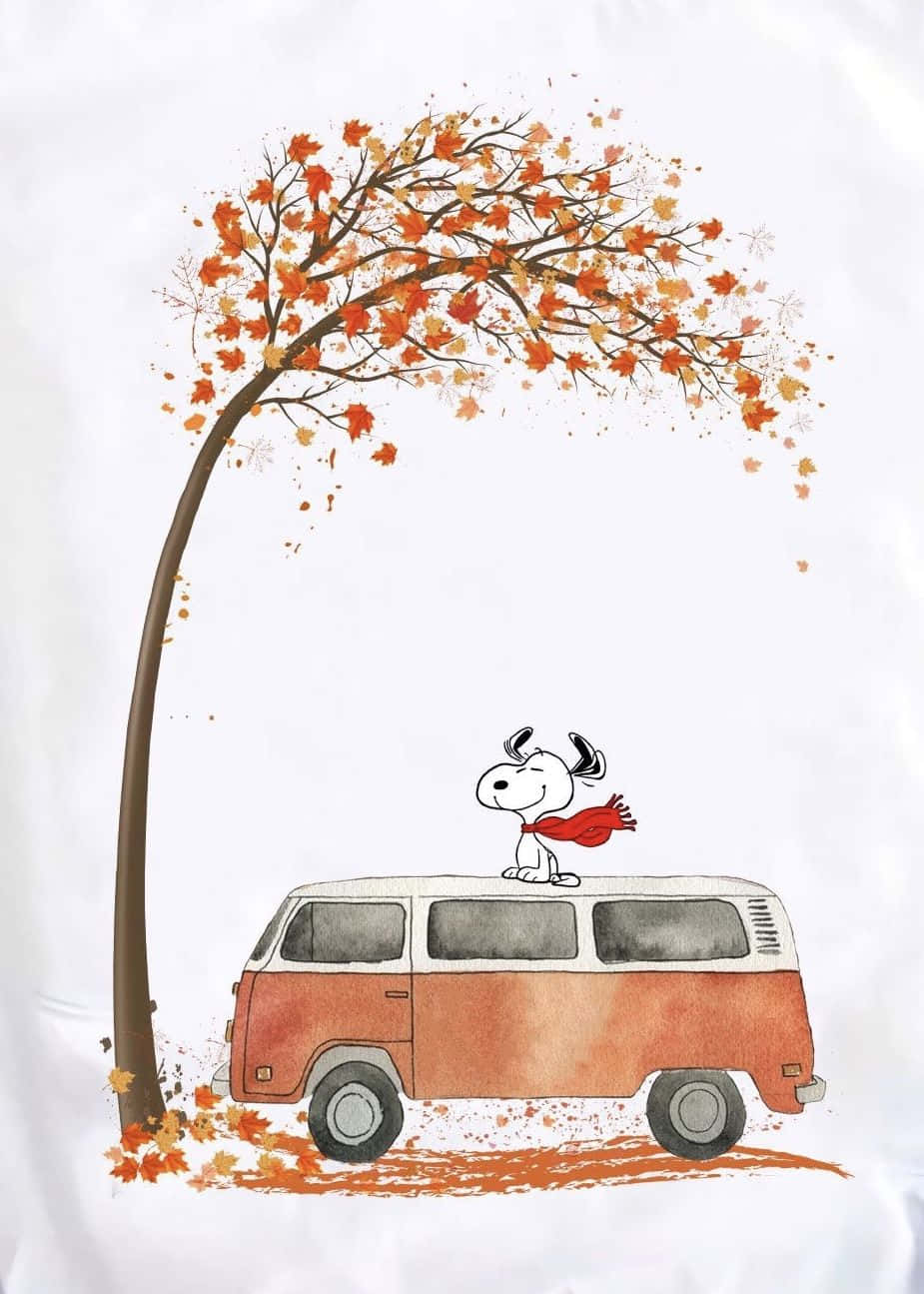 Snoopy Takes A Playful Fall Background