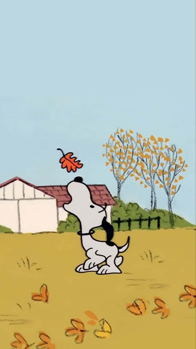 Snoopy Taking A Leafy Fall Stroll Background