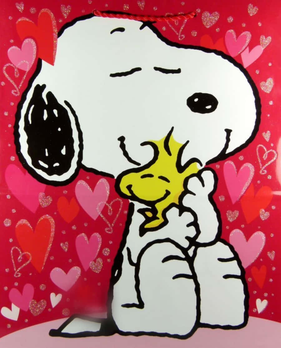 Snoopy Valentine Hugging Best Friend Woodstock Background