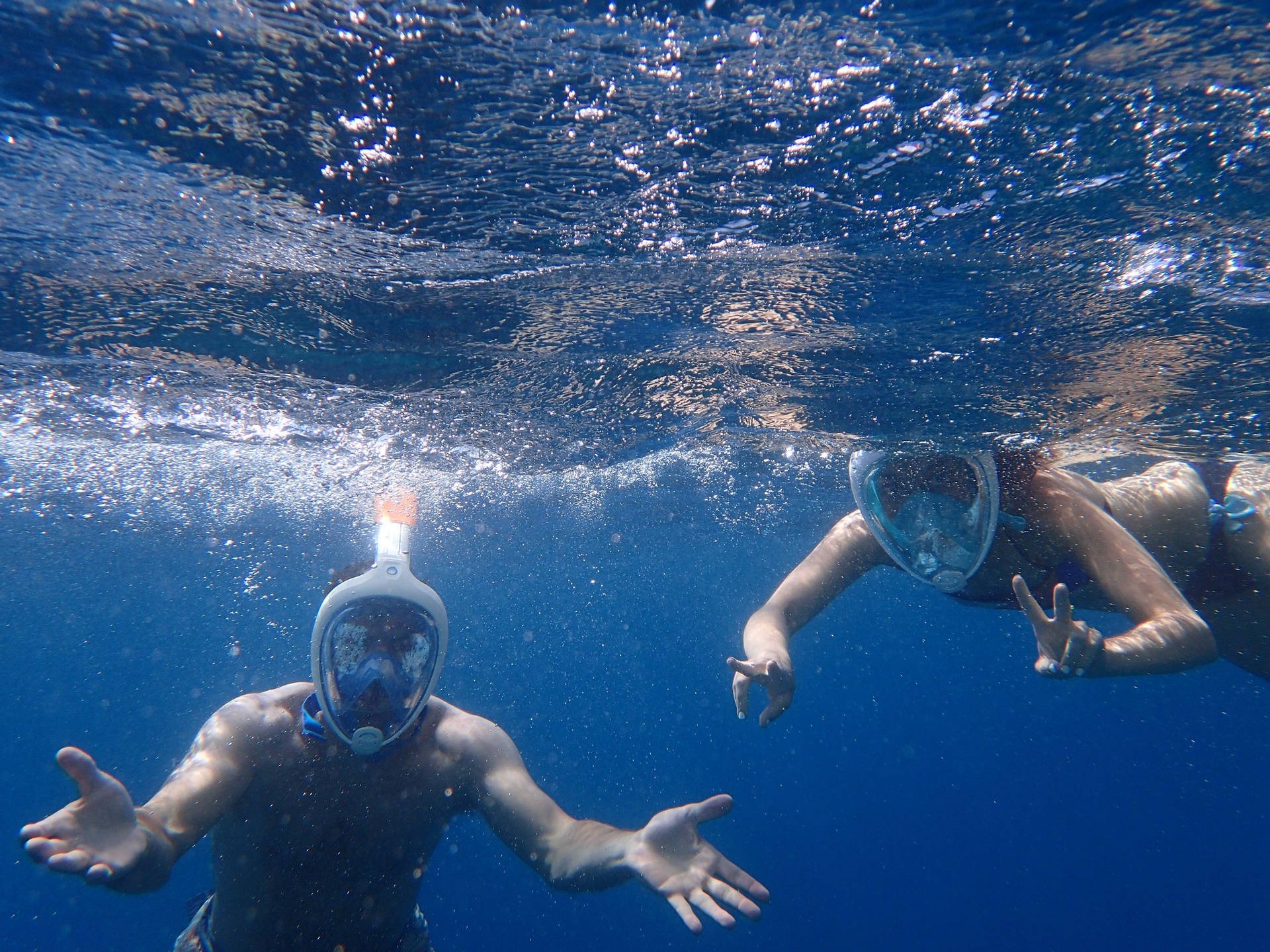 Snorkeling Divers Posing Background