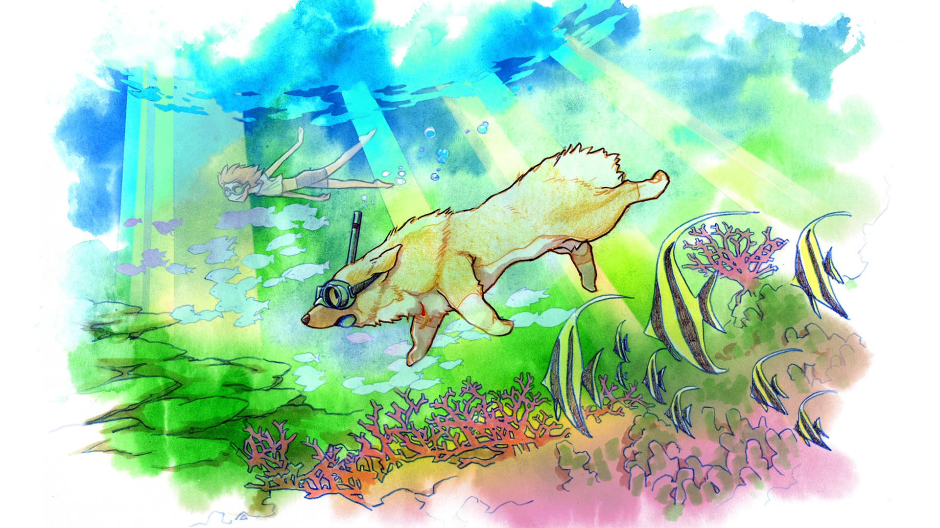 Snorkeling Dog Art Background