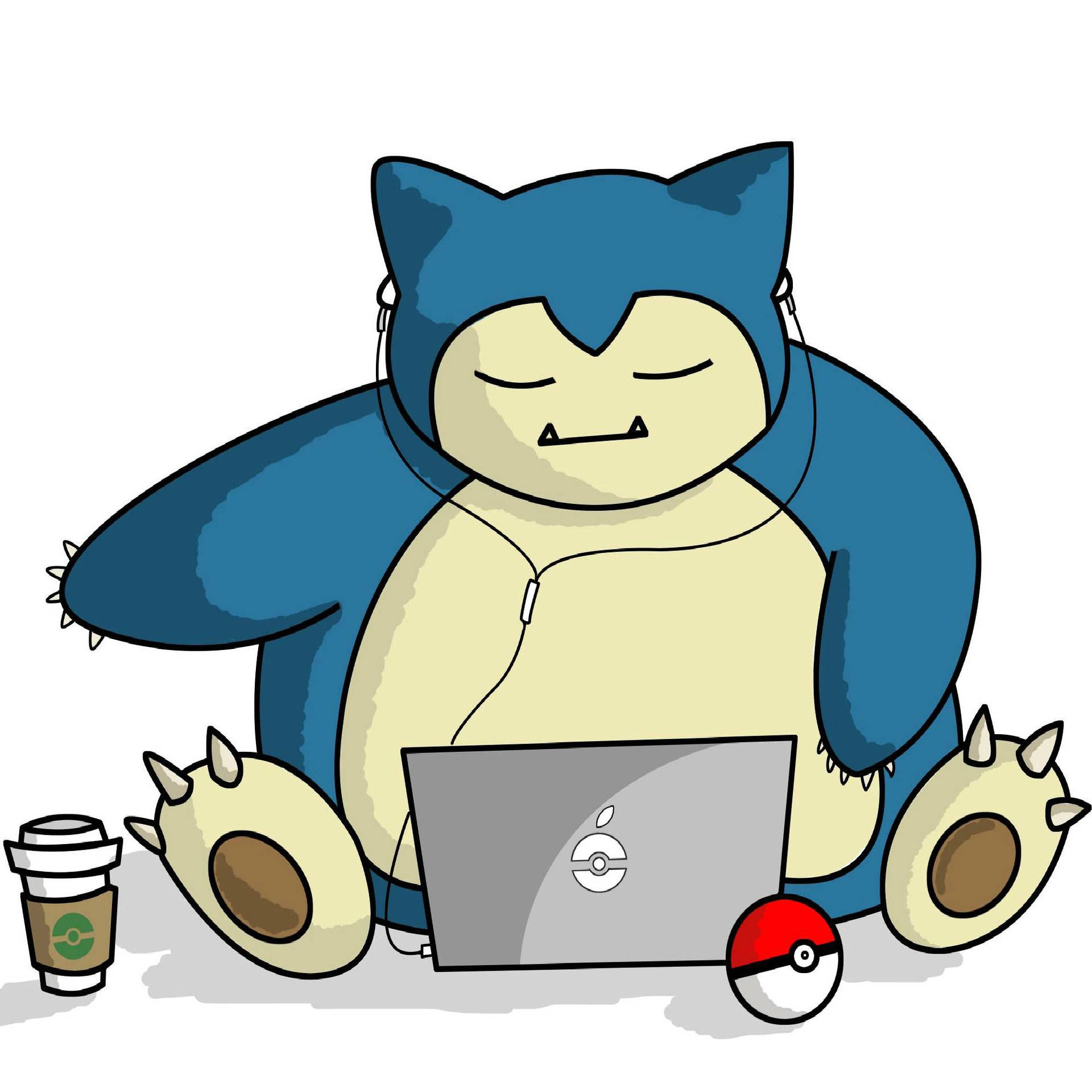 Snorlax Chilling With Coffee Background