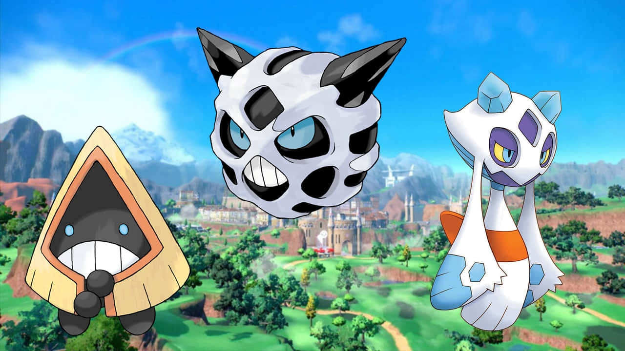 Snorunt, Glalie, And Froslass With Grassy Background Background