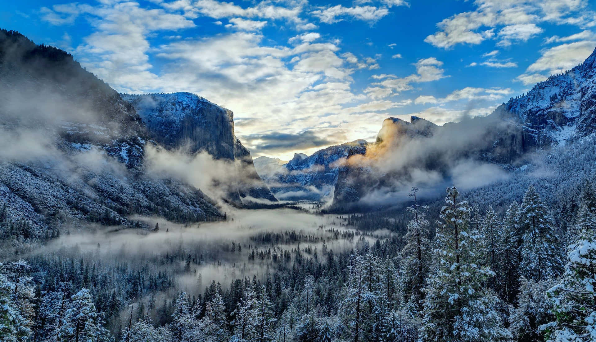 Snow Capped Mountains And Pristine Lake Offer Breathtaking Views Of Winter Background