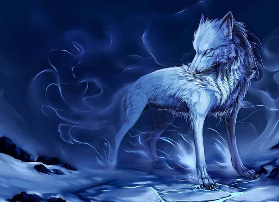 Snow Cool Blue Wolf Digital Art Background