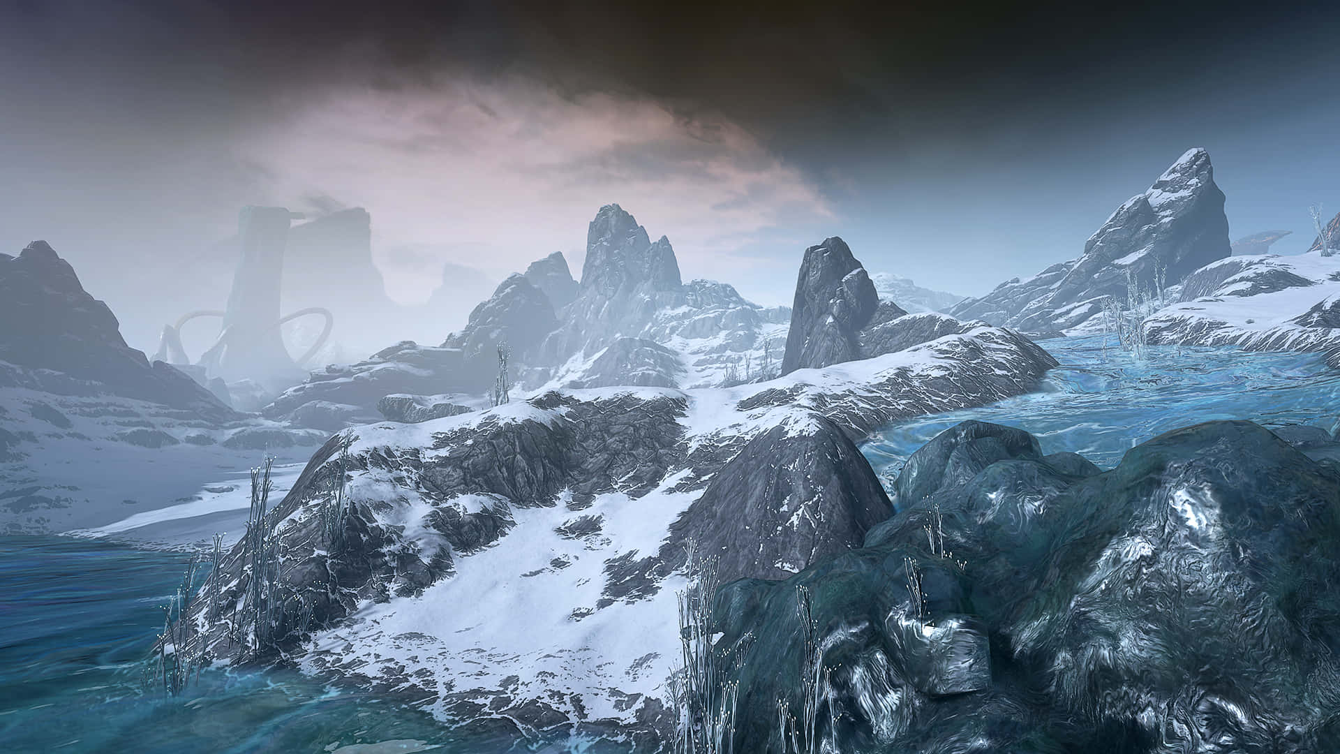 Snow-covered Rock Mountain Skyrim Landscape Background