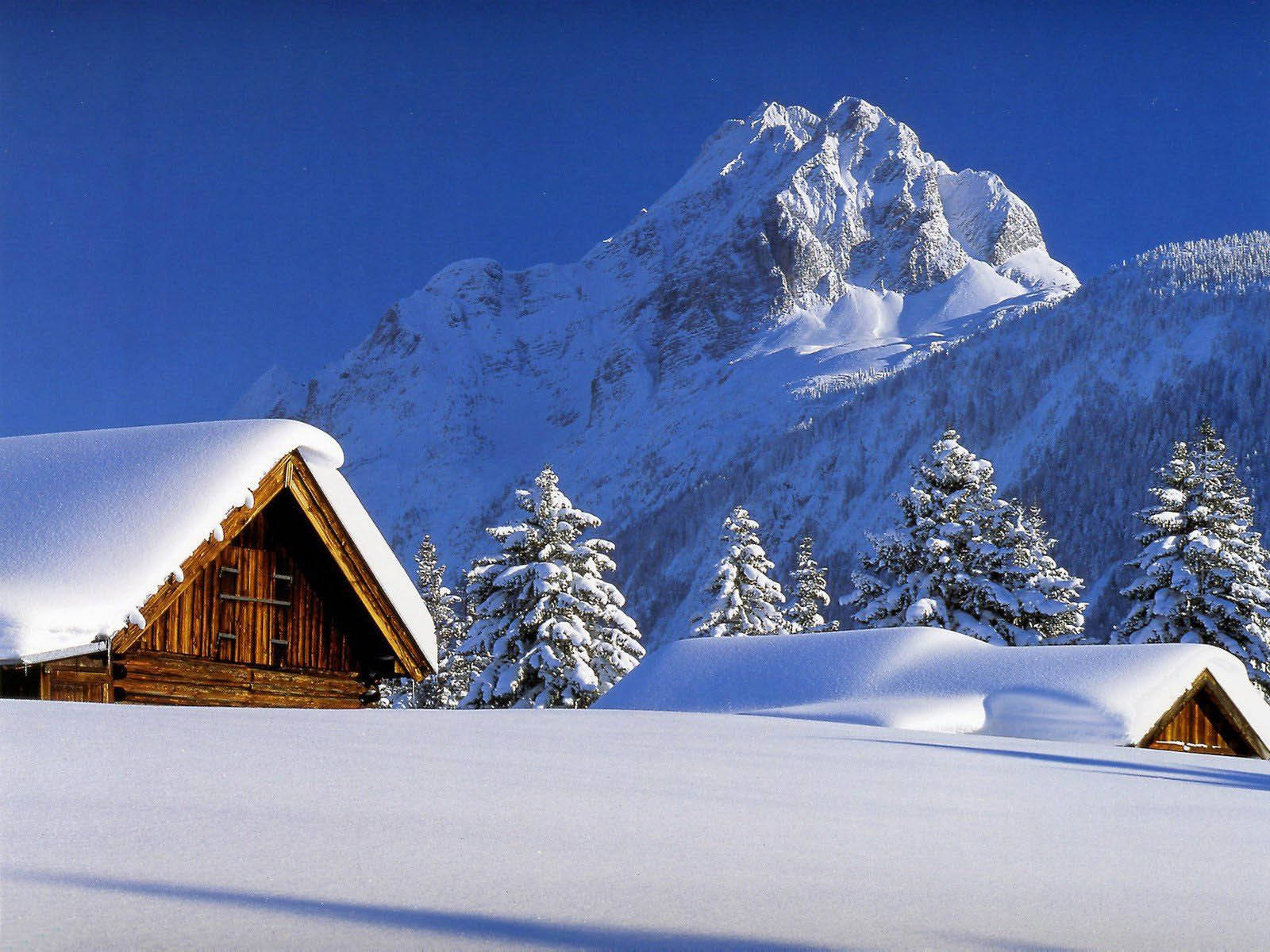 Snow Desktop Cabin On The Hill Background