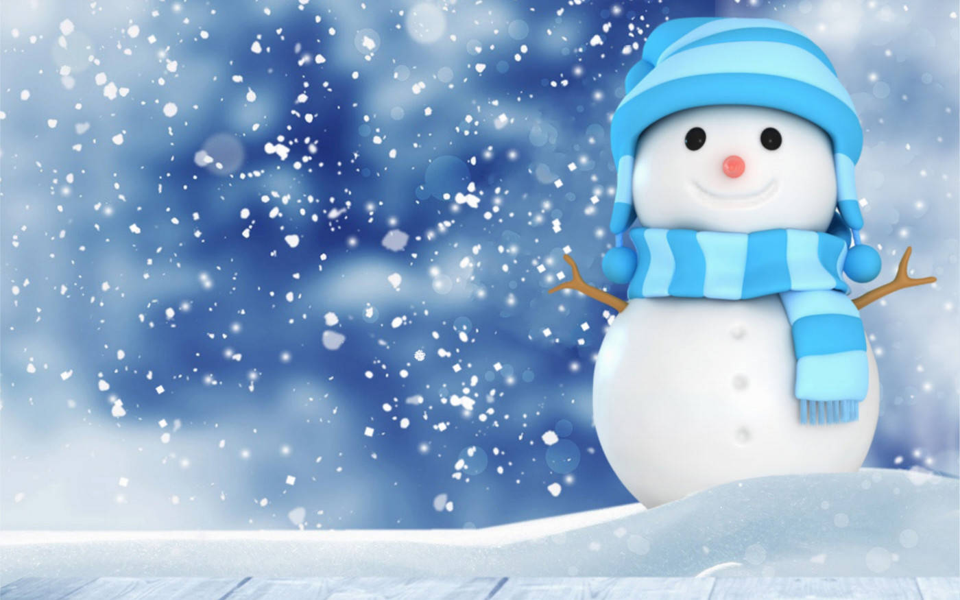 Snow Falling On A Cute Snow Man Background