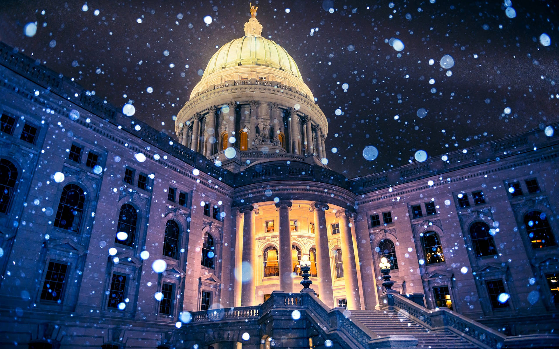Snow In Wisconsin State Capitol In Madison