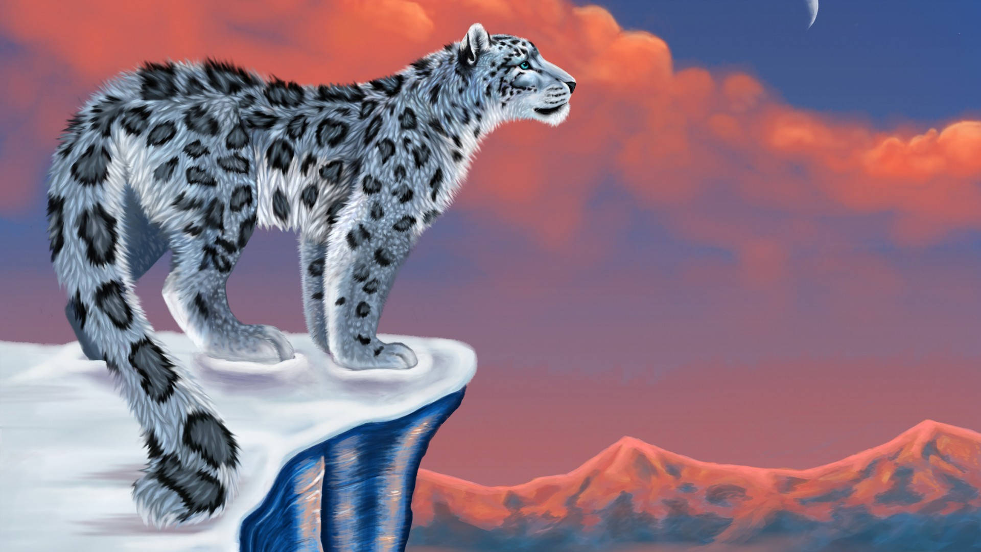 Snow Leopard Animal On Snowy Mountain Digital Art Background