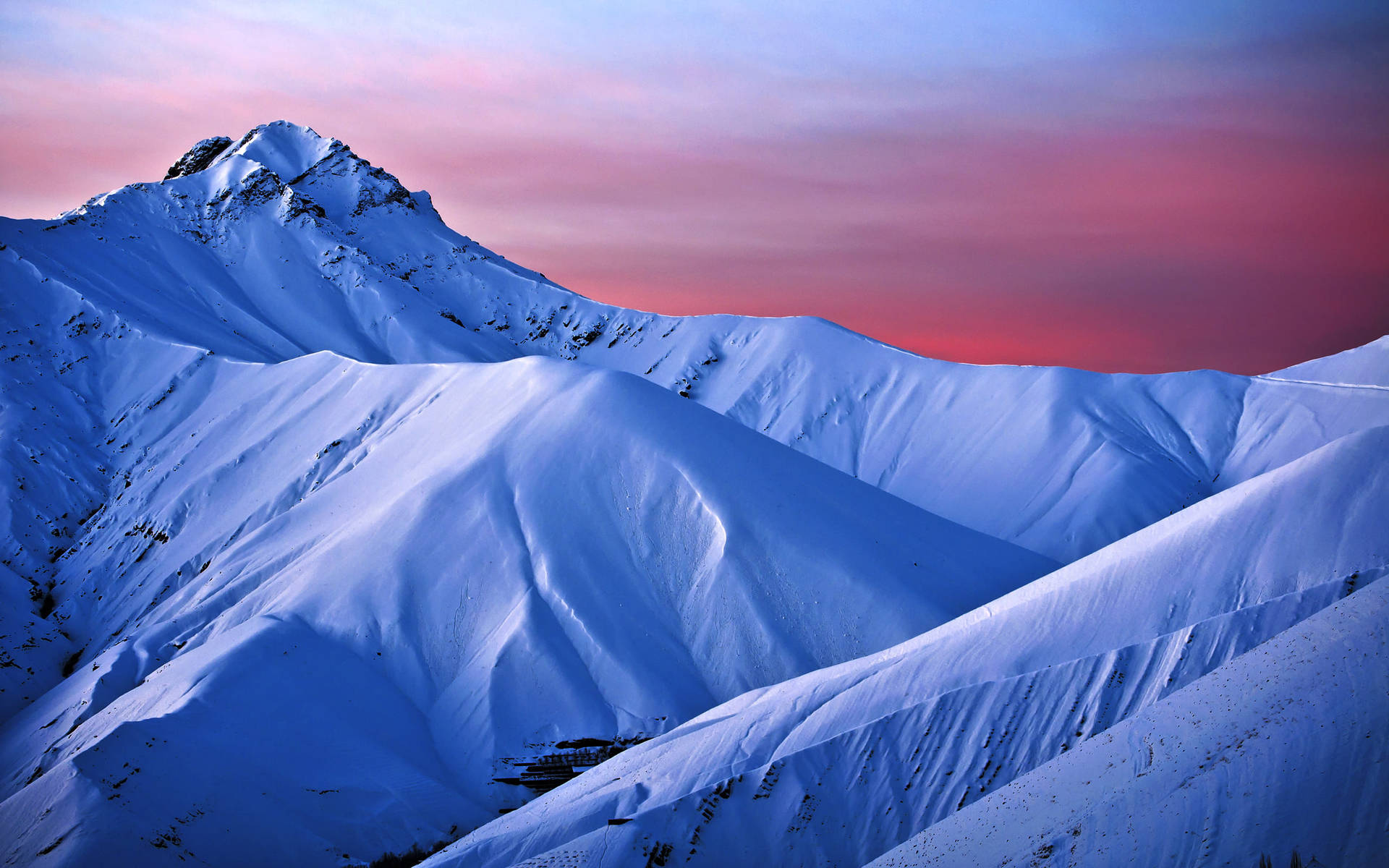 Snow Mountain And Pink Sky Background