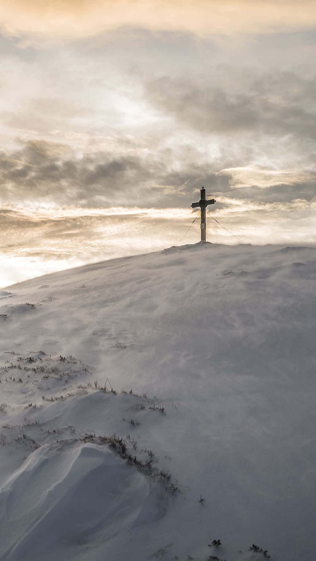 Snow Mountain Wooden Cross Iphone Background