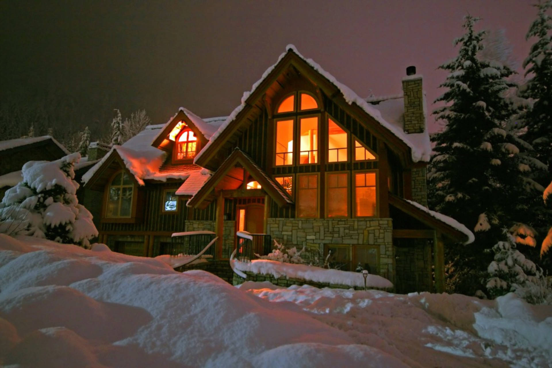 Snow Pile Cozy Winter House Background