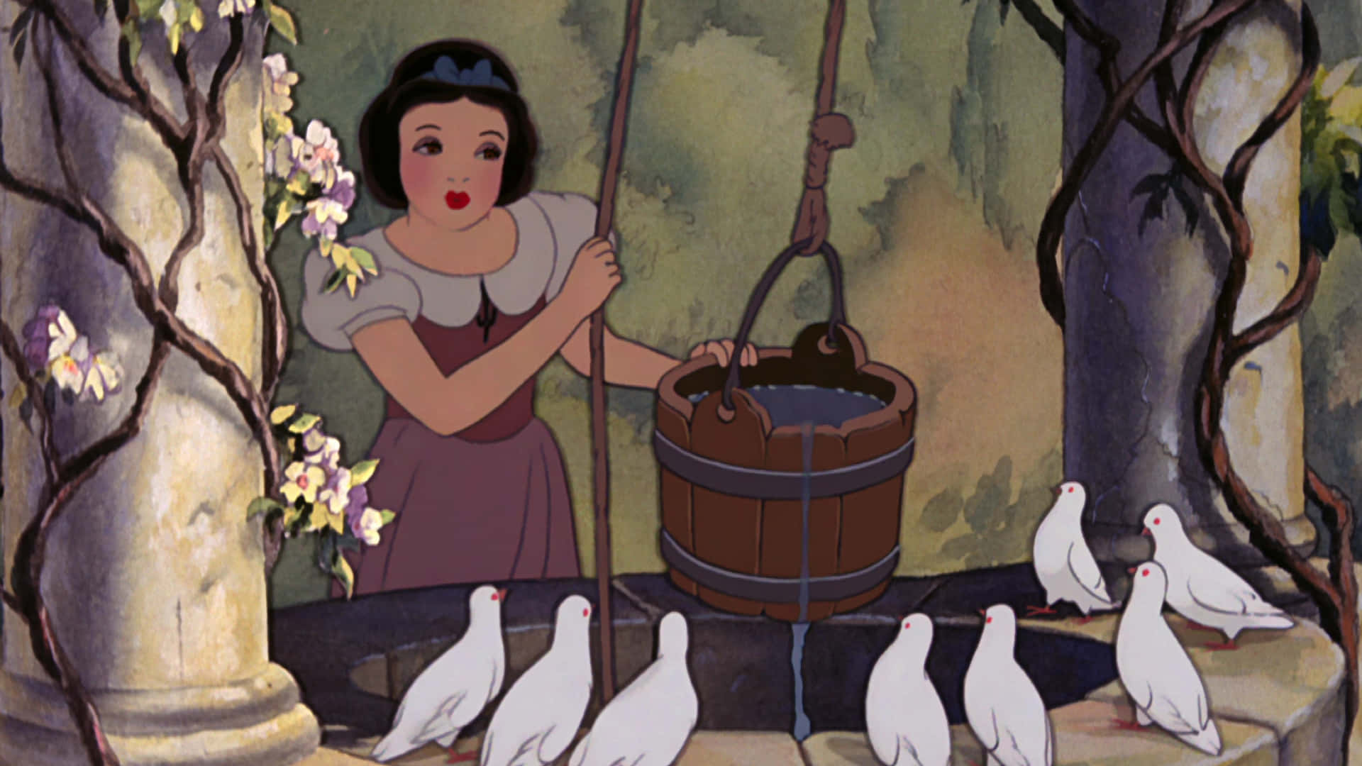 Snow White And The Seven Dwarfs Collecting Water Background