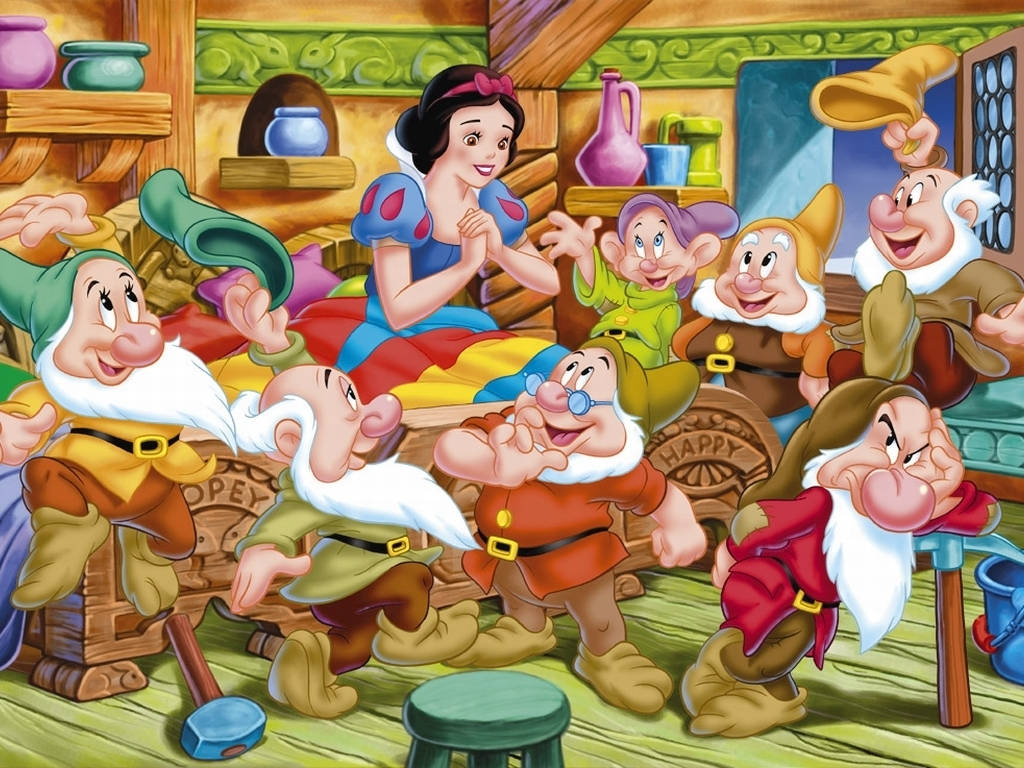 Snow White And The Seven Dwarfs In Bed Background