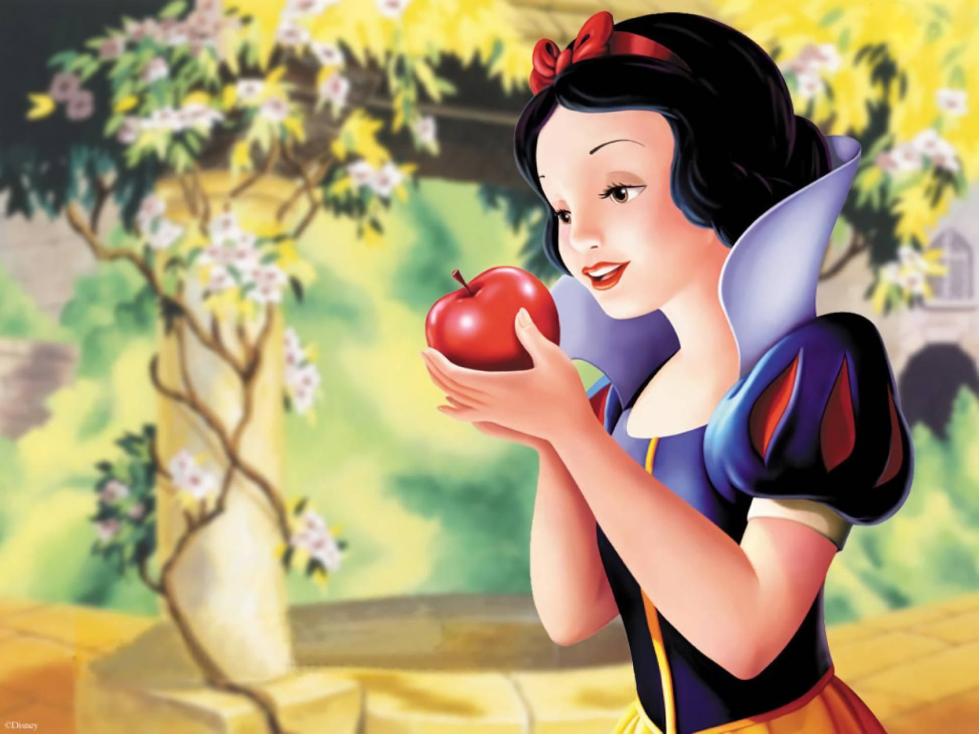 Snow White And The Seven Dwarfs With Apple Background