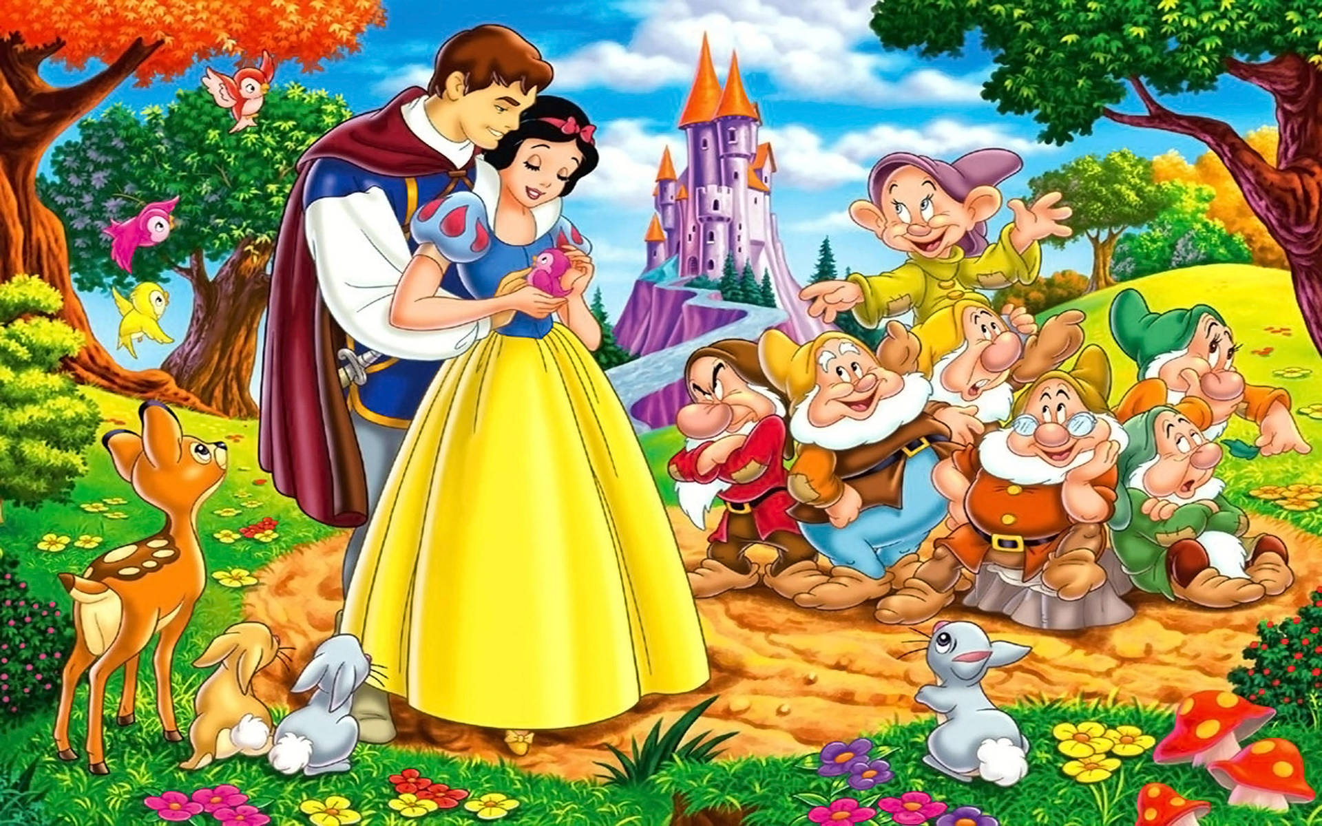 Snow White And The Seven Dwarfs With Prince Background