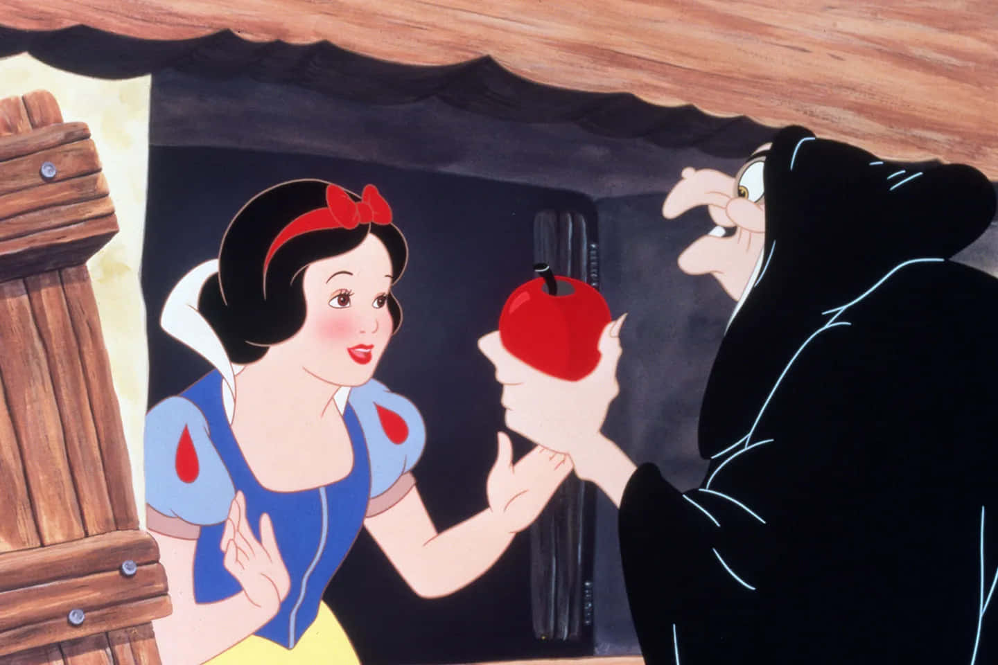 Snow White And The Seven Dwarfs With Witch Background