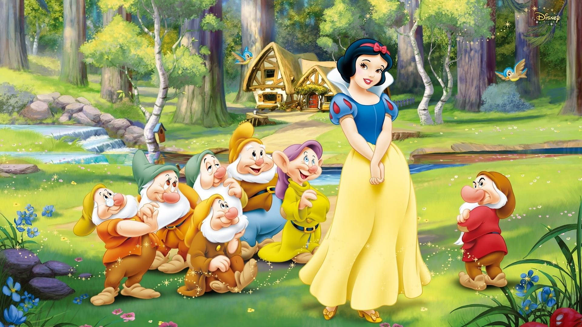 Snow White With Animal Friends In Disney's Classic Fairytale Background