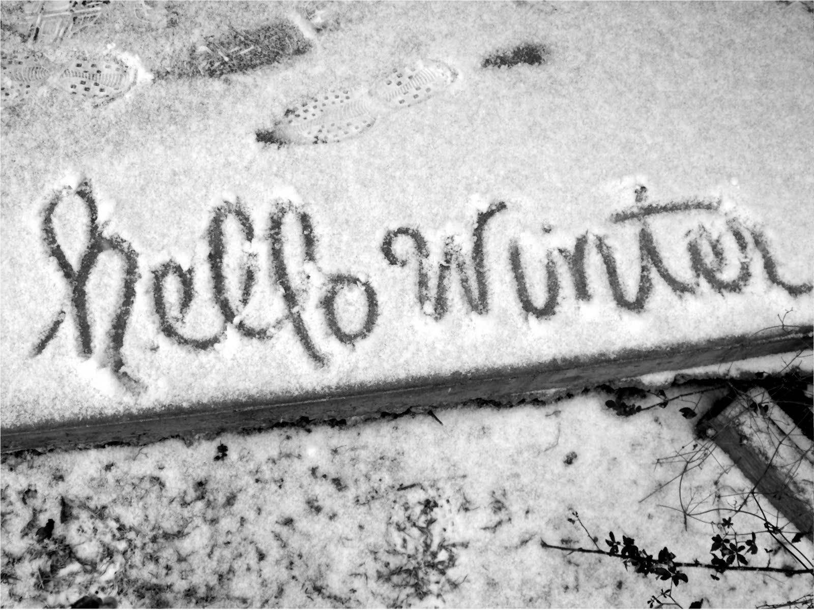 Snow Writing Hello Winter Landscape Background