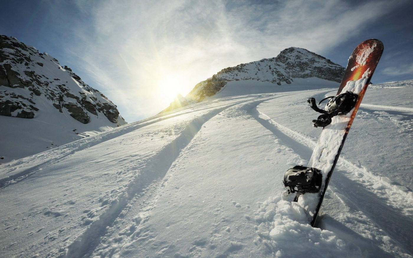 Snowboard Stuck In The Snow Background