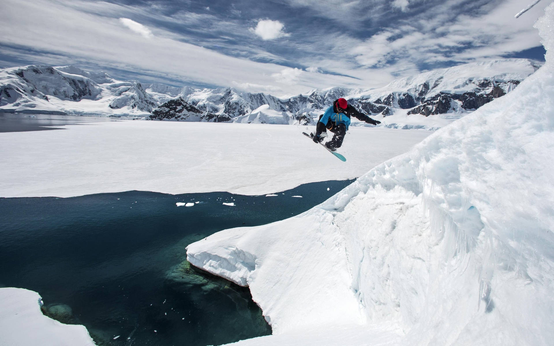 Snowboarding Across Water Background
