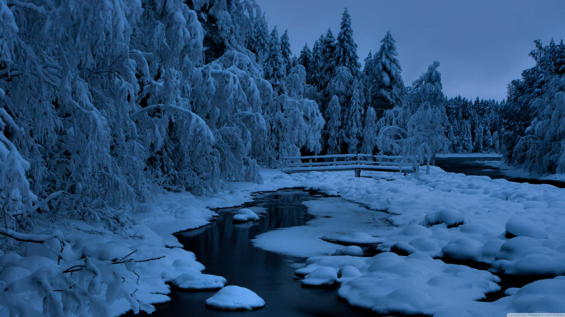 Snowfall In The River Background