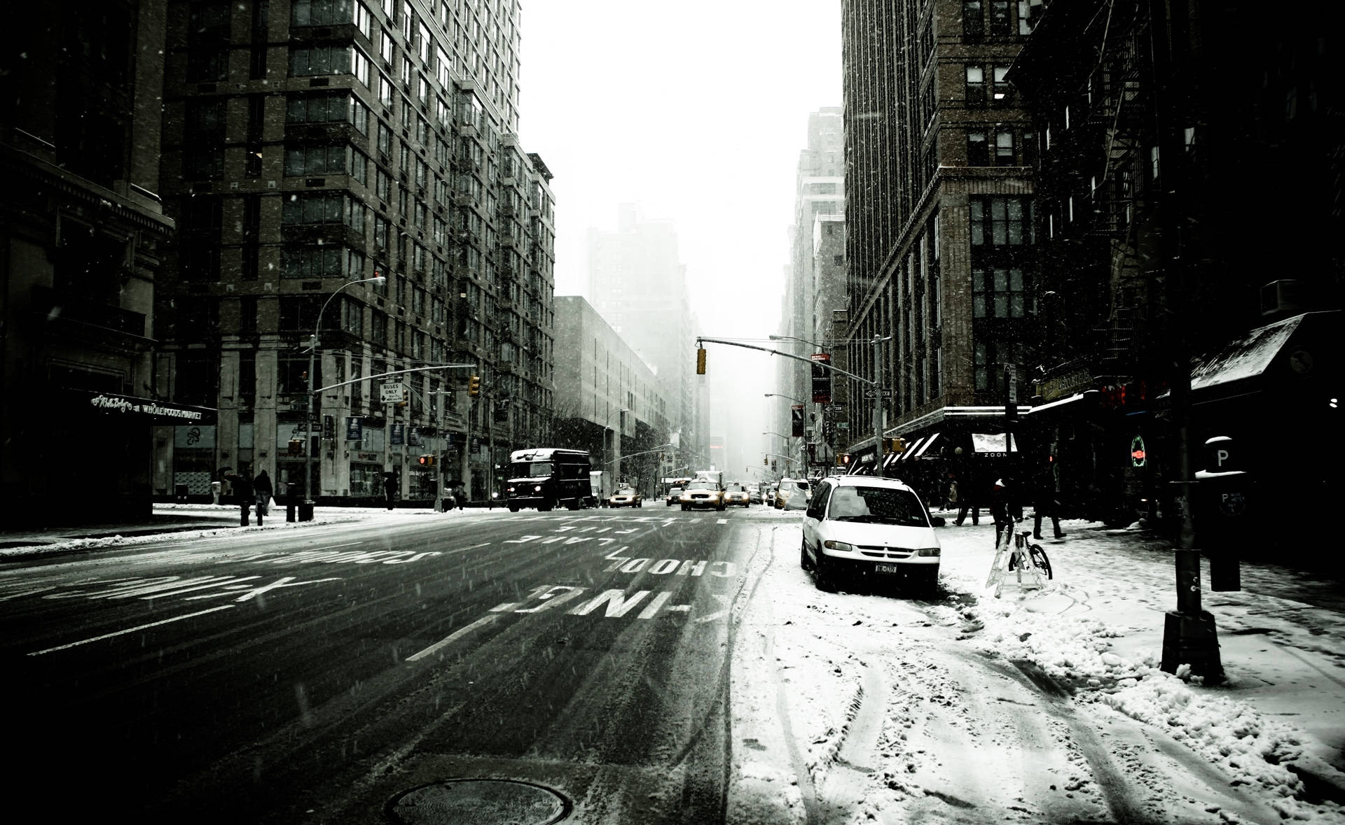 Snowing New York Black And White Background