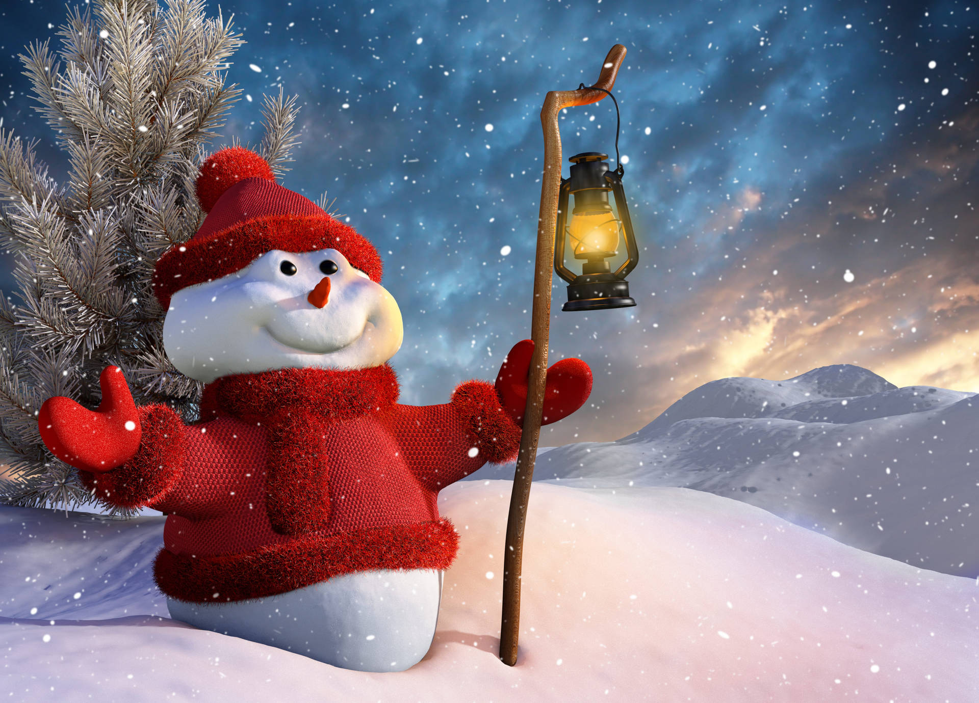 Snowman And The Lantern Background