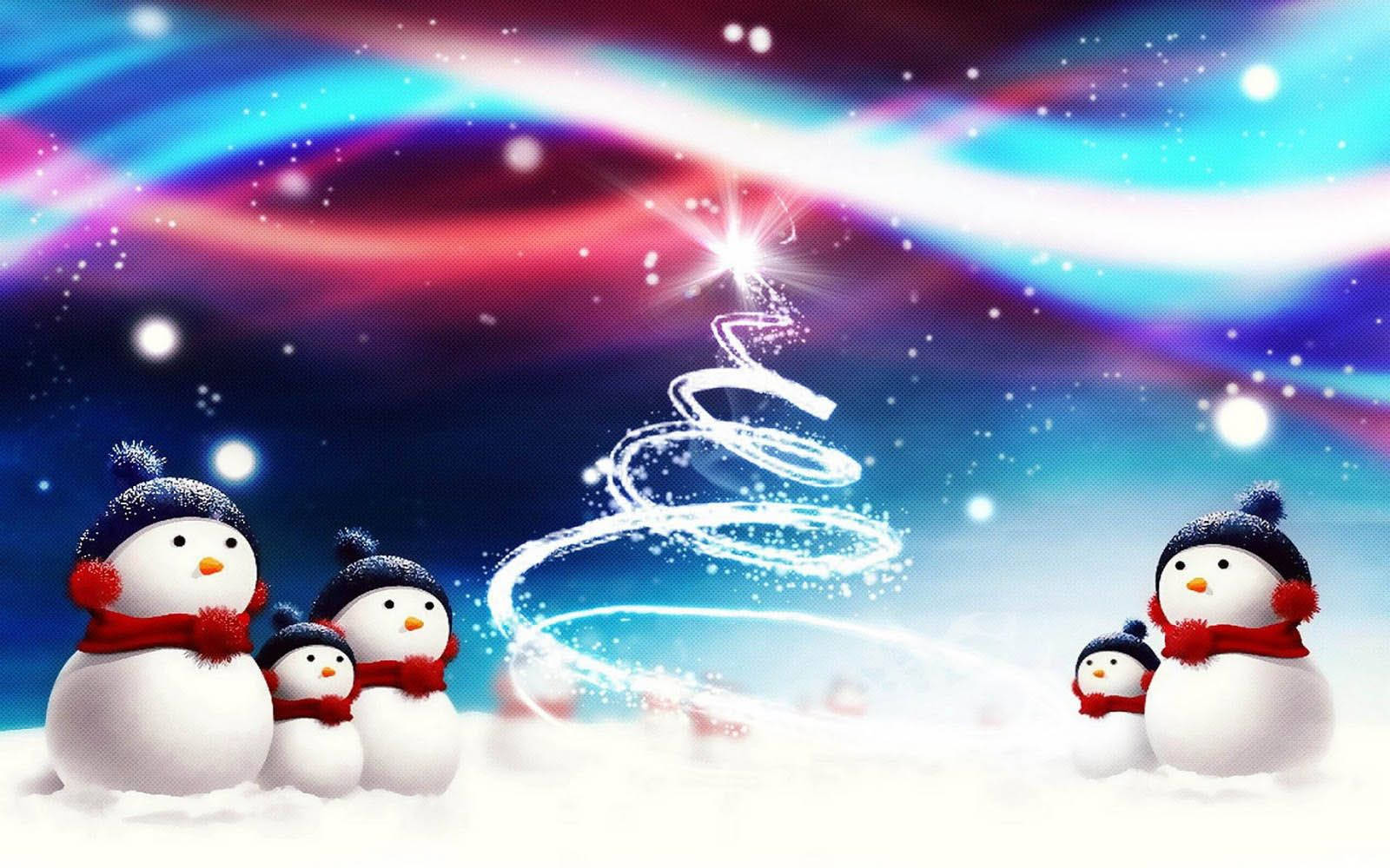Snowman Aurora Christmas Background